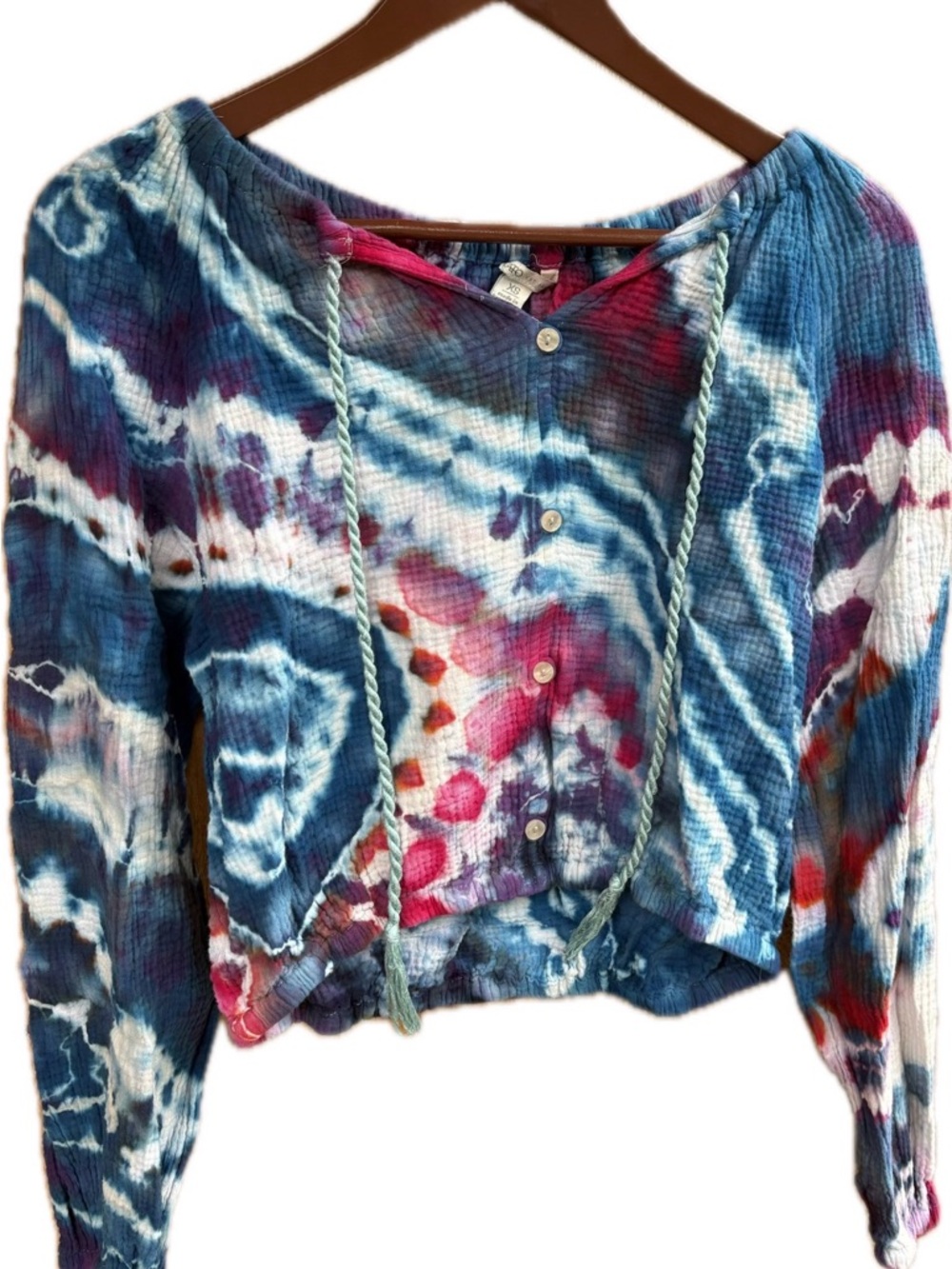Cato Multicolor Tie-Dye Button Front Blouse - Blue, Pink & White